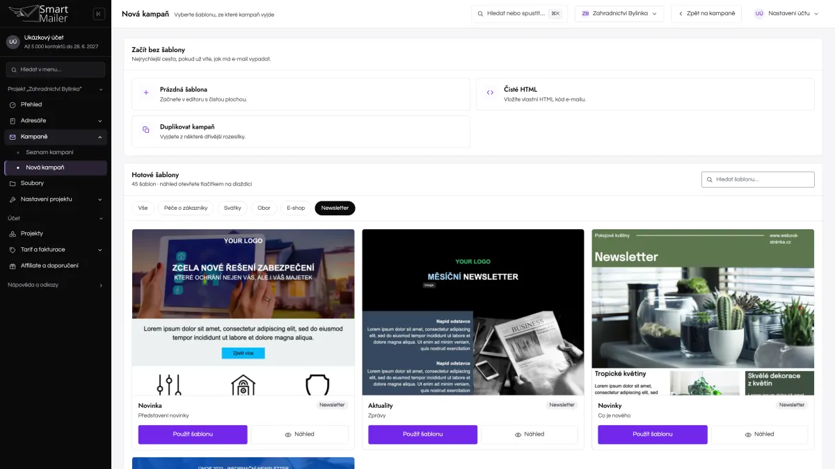 Hotové šablony e-mailů podle kategorií